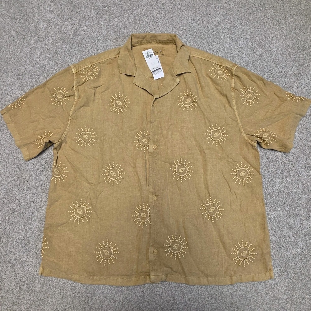 Abercrombie & Fitch The A&F Summer Linen Blend Shirt Beige Embroidered Size LT